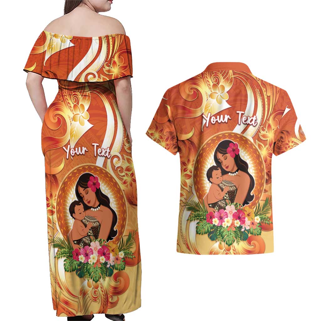 Personalised Tonga Mother's Day Couples Matching Off Shoulder Maxi Dress and Hawaiian Shirt I Love You Mom DT04 - Polynesian Pride