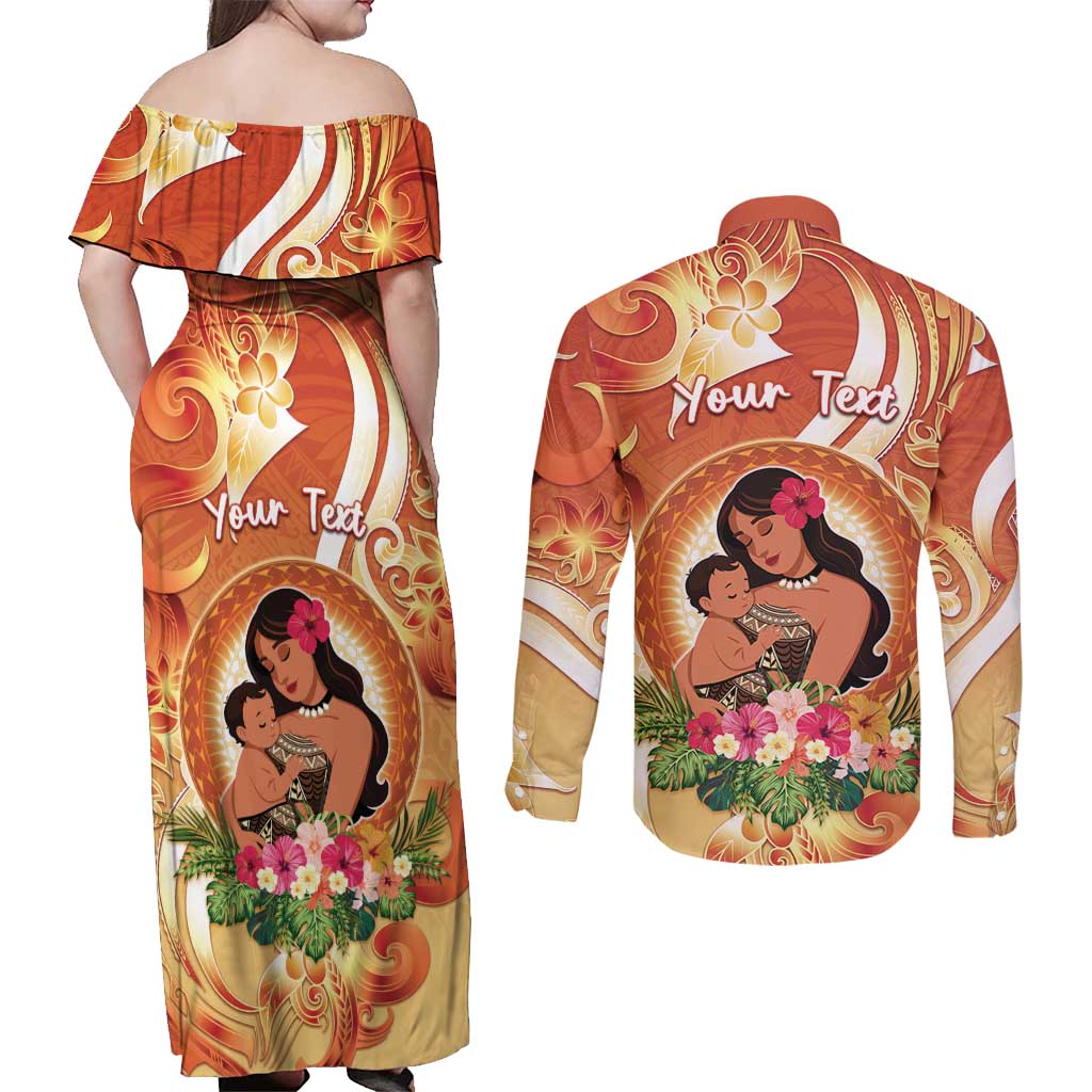 Personalised Tonga Mother's Day Couples Matching Off Shoulder Maxi Dress and Long Sleeve Button Shirt I Love You Mom DT04 - Polynesian Pride