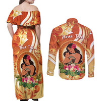 Personalised Tonga Mother's Day Couples Matching Off Shoulder Maxi Dress and Long Sleeve Button Shirt I Love You Mom DT04 - Polynesian Pride