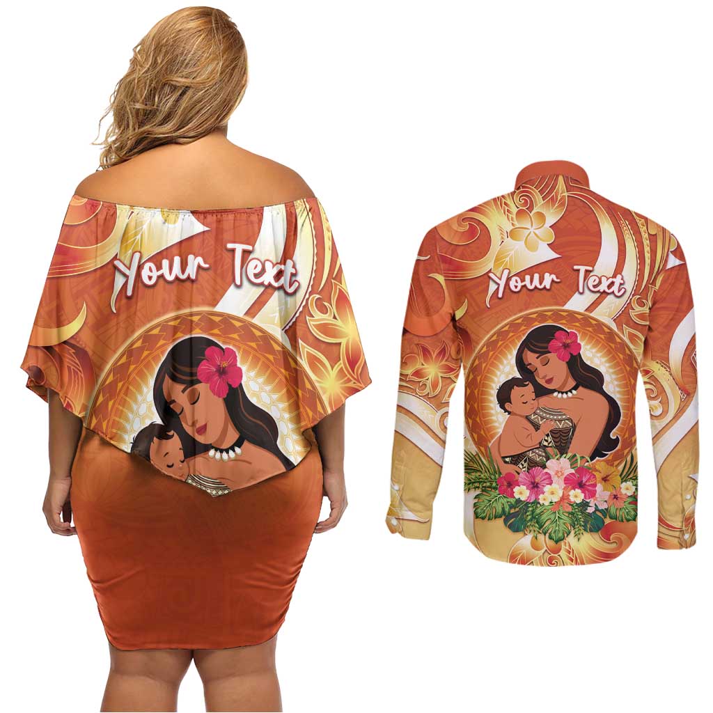 Personalised Tonga Mother's Day Couples Matching Off Shoulder Short Dress and Long Sleeve Button Shirt I Love You Mom DT04 - Polynesian Pride