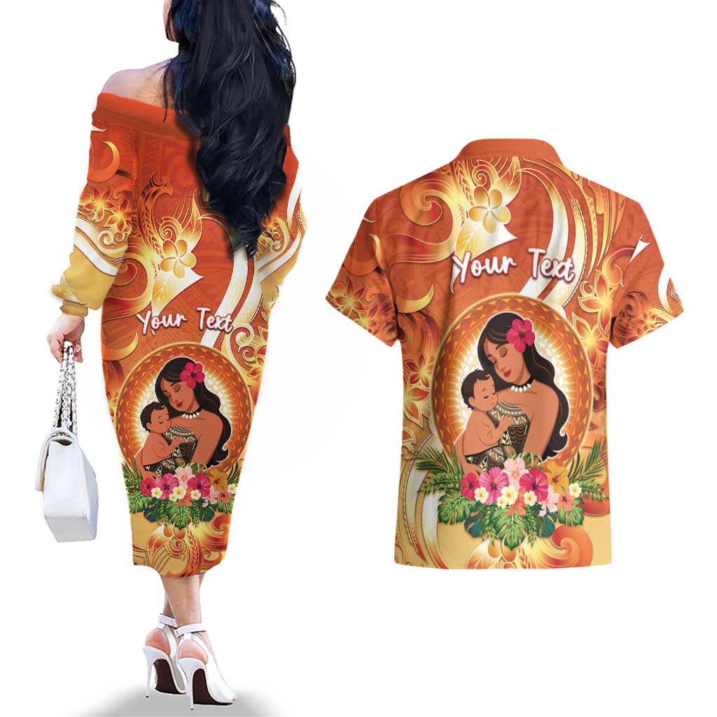 Personalised Tonga Mother's Day Couples Matching Off The Shoulder Long Sleeve Dress and Hawaiian Shirt I Love You Mom DT04 - Polynesian Pride