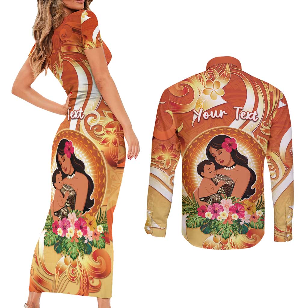 Personalised Tonga Mother's Day Couples Matching Short Sleeve Bodycon Dress and Long Sleeve Button Shirt I Love You Mom DT04 - Polynesian Pride