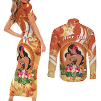 Personalised Tonga Mother's Day Couples Matching Short Sleeve Bodycon Dress and Long Sleeve Button Shirt I Love You Mom DT04 - Polynesian Pride