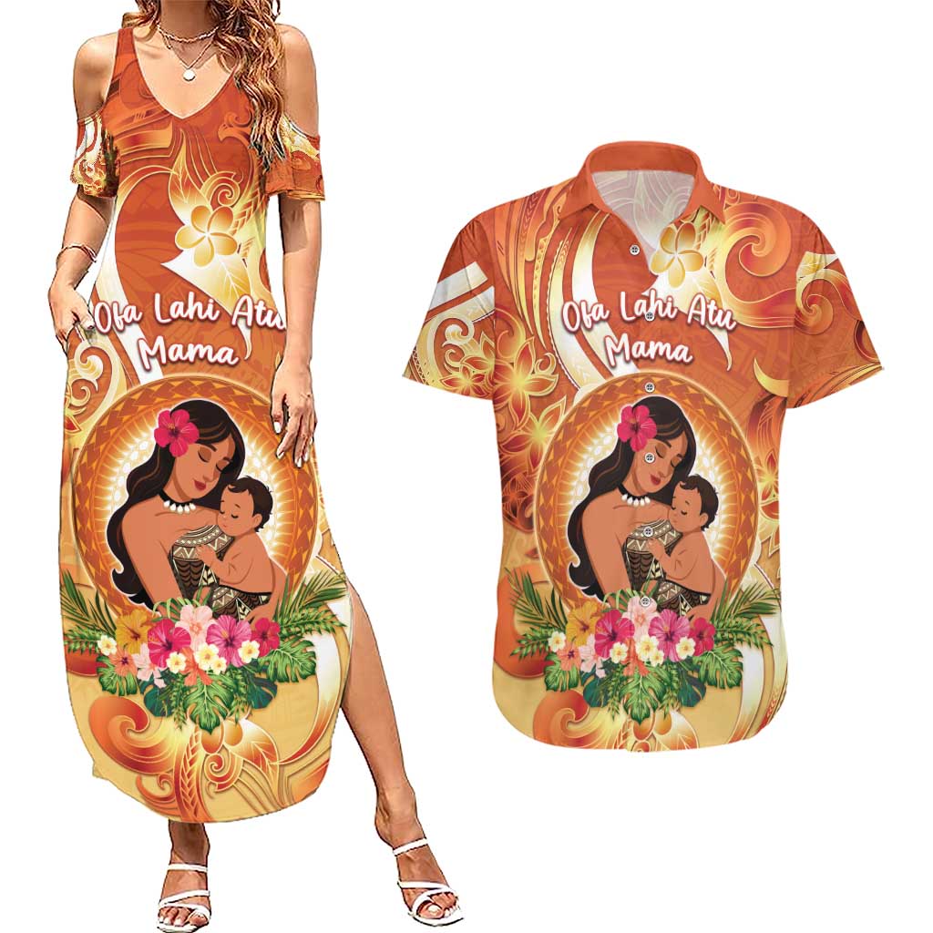 Personalised Tonga Mother's Day Couples Matching Summer Maxi Dress and Hawaiian Shirt I Love You Mom DT04 Orange - Polynesian Pride