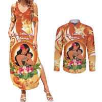 Personalised Tonga Mother's Day Couples Matching Summer Maxi Dress and Long Sleeve Button Shirt I Love You Mom DT04 Orange - Polynesian Pride