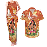Personalised Tonga Mother's Day Couples Matching Tank Maxi Dress and Hawaiian Shirt I Love You Mom DT04 Orange - Polynesian Pride