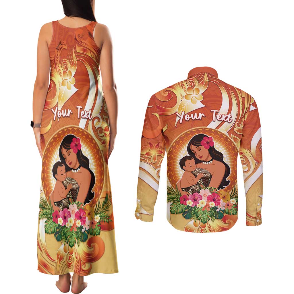 Personalised Tonga Mother's Day Couples Matching Tank Maxi Dress and Long Sleeve Button Shirt I Love You Mom DT04 - Polynesian Pride