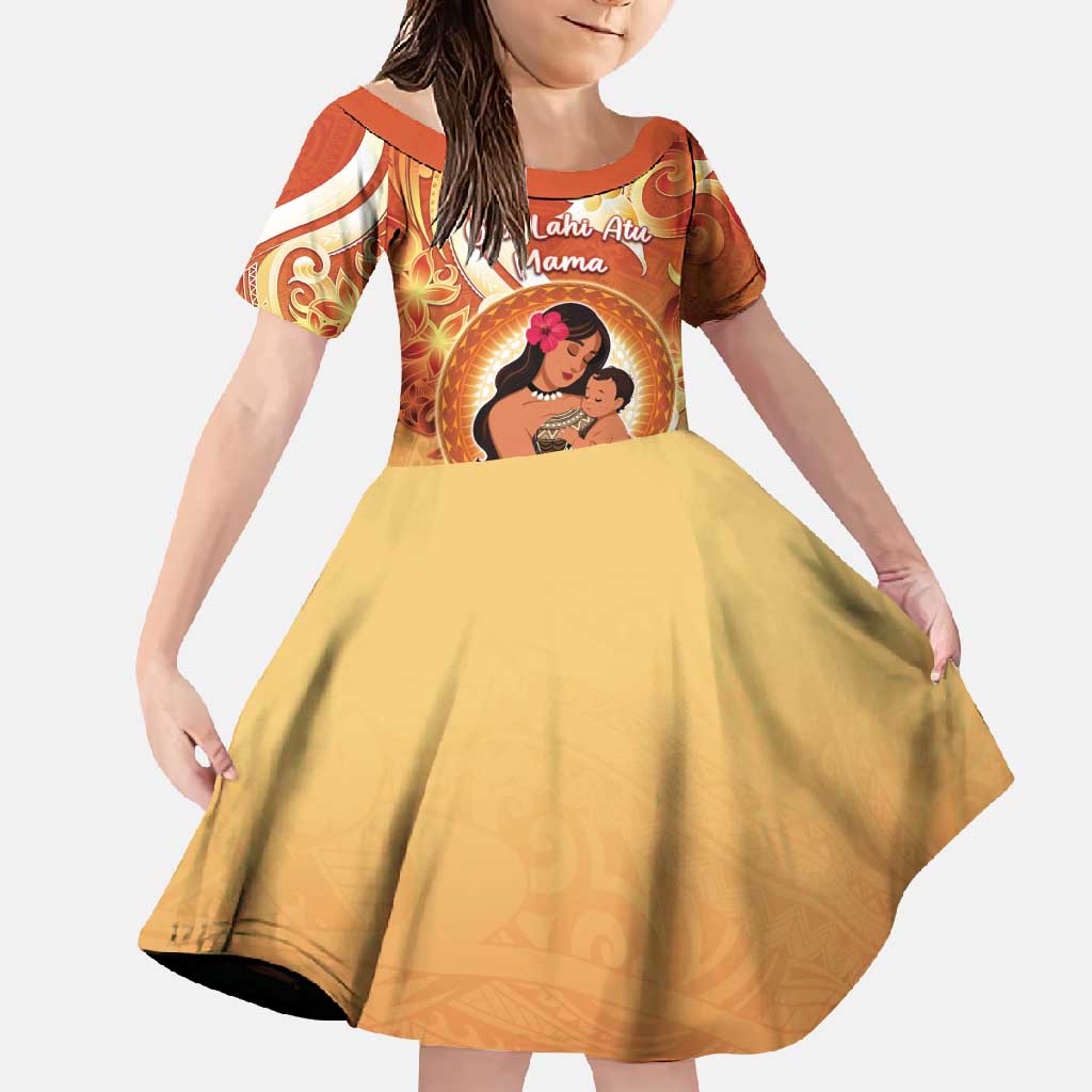 Personalised Tonga Mother's Day Family Matching Mermaid Dress and Hawaiian Shirt I Love You Mom DT04 Daughter's Dress Orange - Polynesian Pride