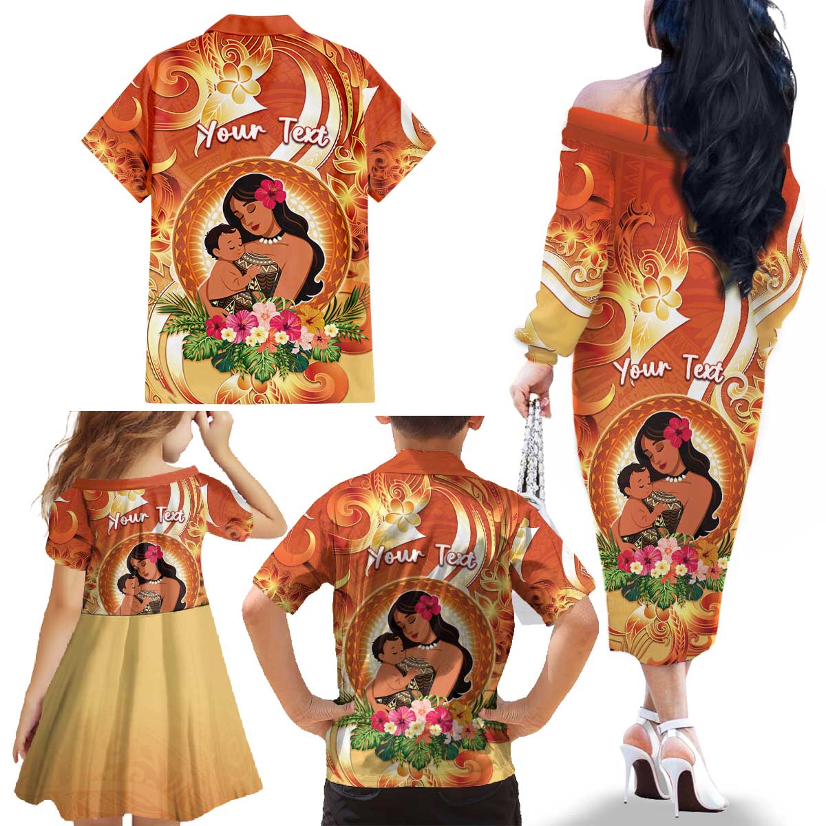 Personalised Tonga Mother's Day Family Matching Off The Shoulder Long Sleeve Dress and Hawaiian Shirt I Love You Mom DT04 - Polynesian Pride