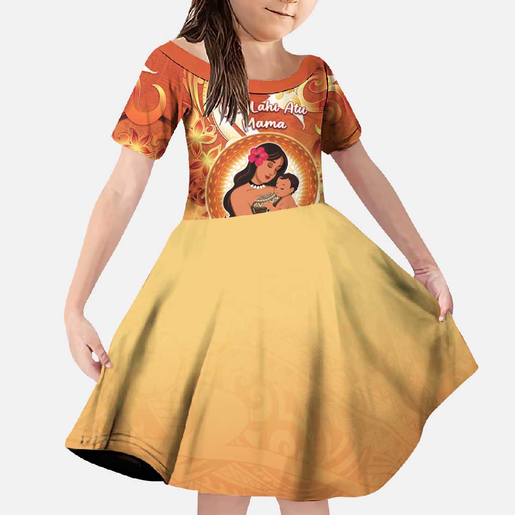 Personalised Tonga Mother's Day Family Matching Off Shoulder Maxi Dress and Hawaiian Shirt I Love You Mom DT04 Daughter's Dress Orange - Polynesian Pride