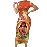 Personalised Tonga Mother's Day Family Matching Short Sleeve Bodycon Dress and Hawaiian Shirt I Love You Mom DT04 Mom's Dress Orange - Polynesian Pride