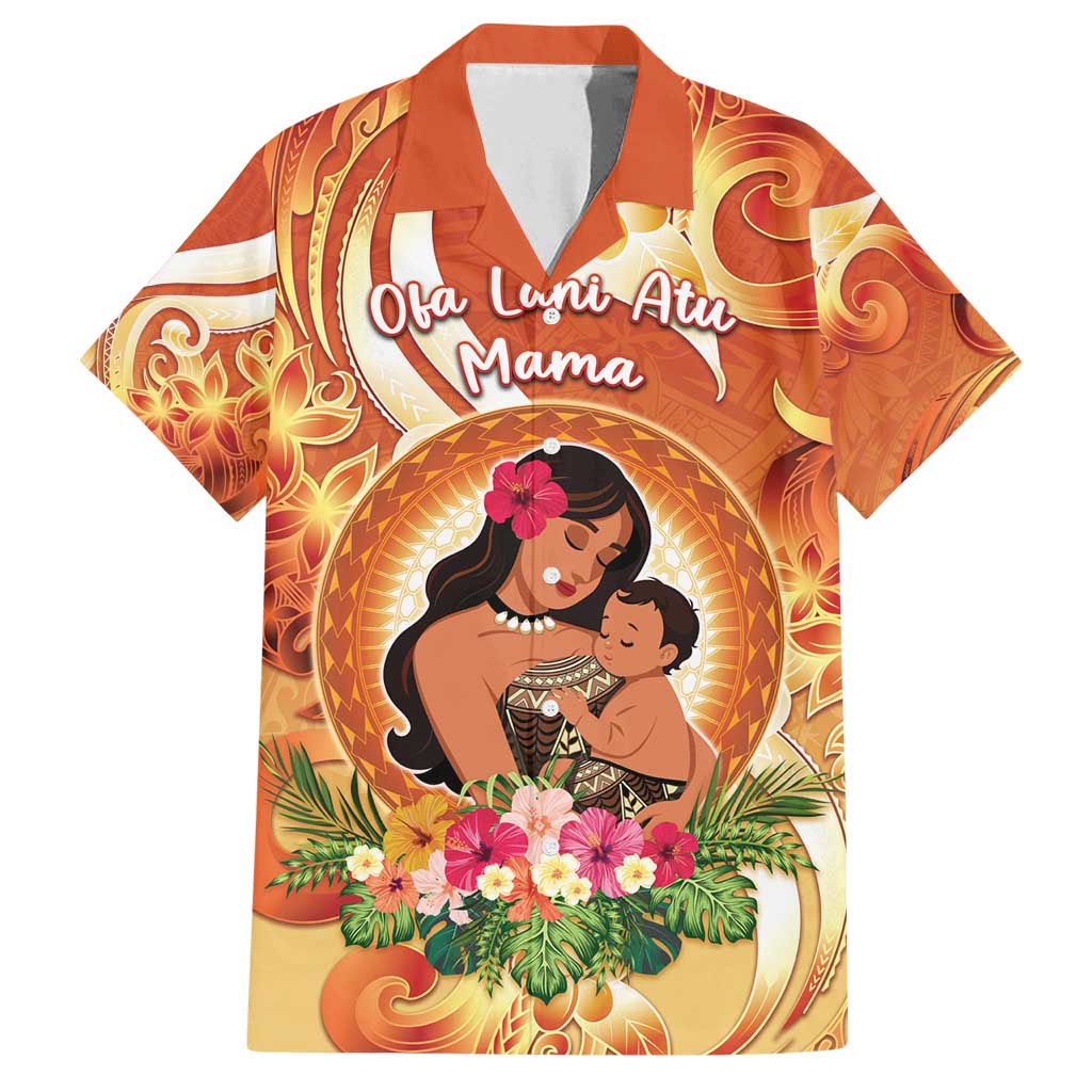 Personalised Tonga Mother's Day Family Matching Tank Maxi Dress and Hawaiian Shirt I Love You Mom DT04 Dad's Shirt - Short Sleeve Orange - Polynesian Pride