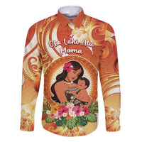 Personalised Tonga Mother's Day Family Matching Tank Maxi Dress and Hawaiian Shirt I Love You Mom DT04 Dad's Shirt - Long Sleeve Orange - Polynesian Pride