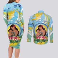 Personalised Fiji Mother's Day Couples Matching Long Sleeve Bodycon Dress and Long Sleeve Button Shirt I Love You Mom DT04 - Polynesian Pride
