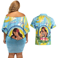 Personalised Fiji Mother's Day Couples Matching Off Shoulder Short Dress and Hawaiian Shirt I Love You Mom DT04 - Polynesian Pride