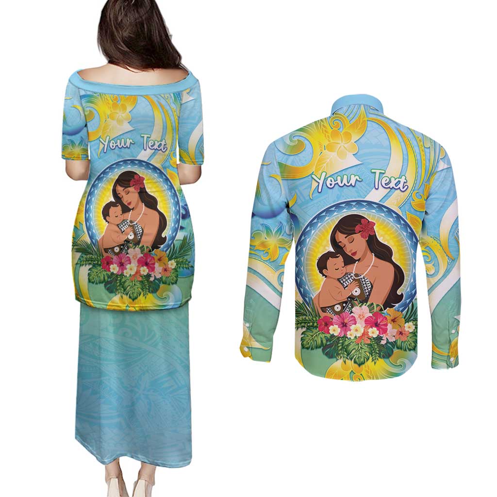 Personalised Fiji Mother's Day Couples Matching Puletasi and Long Sleeve Button Shirt I Love You Mom DT04 - Polynesian Pride