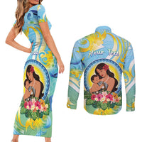 Personalised Fiji Mother's Day Couples Matching Short Sleeve Bodycon Dress and Long Sleeve Button Shirt I Love You Mom DT04 - Polynesian Pride