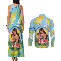 Personalised Fiji Mother's Day Couples Matching Tank Maxi Dress and Long Sleeve Button Shirt I Love You Mom DT04 - Polynesian Pride