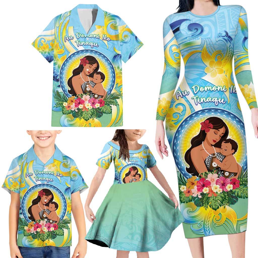 Personalised Fiji Mother's Day Family Matching Long Sleeve Bodycon Dress and Hawaiian Shirt I Love You Mom DT04 - Polynesian Pride
