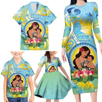 Personalised Fiji Mother's Day Family Matching Long Sleeve Bodycon Dress and Hawaiian Shirt I Love You Mom DT04 - Polynesian Pride