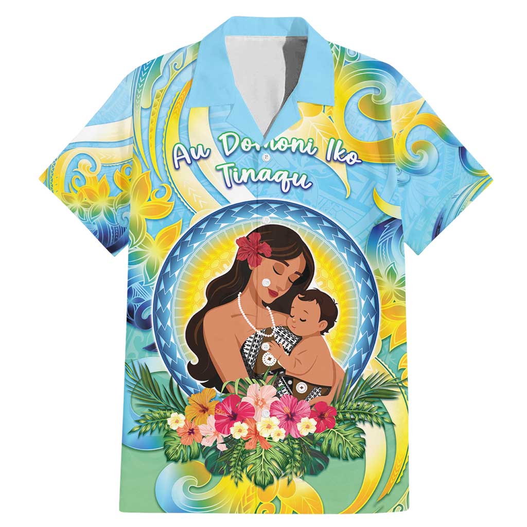 Personalised Fiji Mother's Day Family Matching Mermaid Dress and Hawaiian Shirt I Love You Mom DT04 Dad's Shirt - Short Sleeve Blue - Polynesian Pride