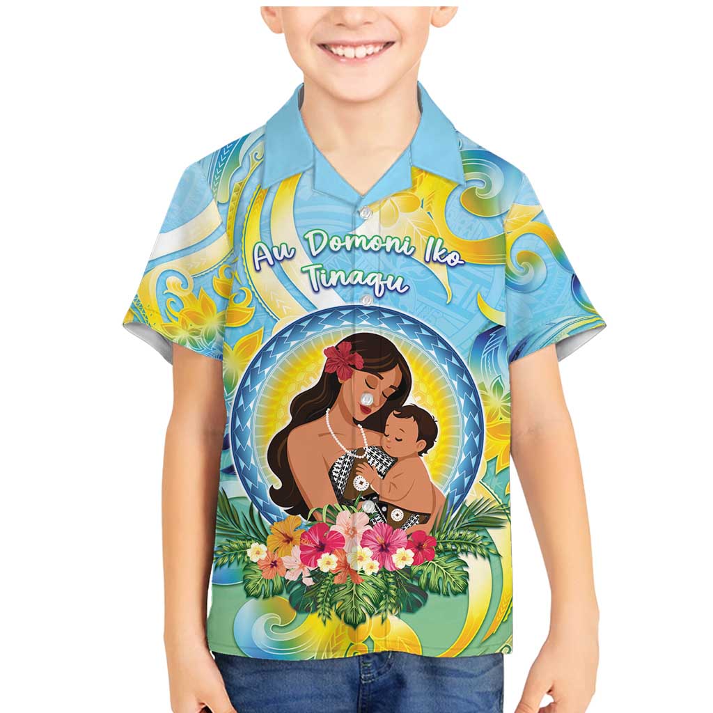 Personalised Fiji Mother's Day Family Matching Mermaid Dress and Hawaiian Shirt I Love You Mom DT04 Son's Shirt Blue - Polynesian Pride