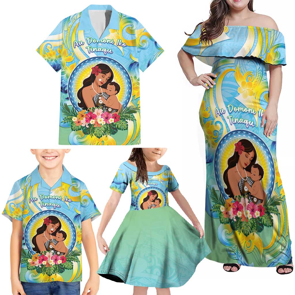 Personalised Fiji Mother's Day Family Matching Off Shoulder Maxi Dress and Hawaiian Shirt I Love You Mom DT04 - Polynesian Pride