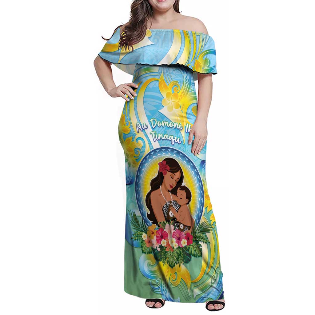 Personalised Fiji Mother's Day Family Matching Off Shoulder Maxi Dress and Hawaiian Shirt I Love You Mom DT04 Mom's Dress Blue - Polynesian Pride