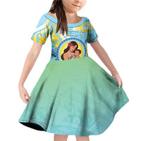 Personalised Fiji Mother's Day Family Matching Off Shoulder Short Dress and Hawaiian Shirt I Love You Mom DT04 Daughter's Dress Blue - Polynesian Pride