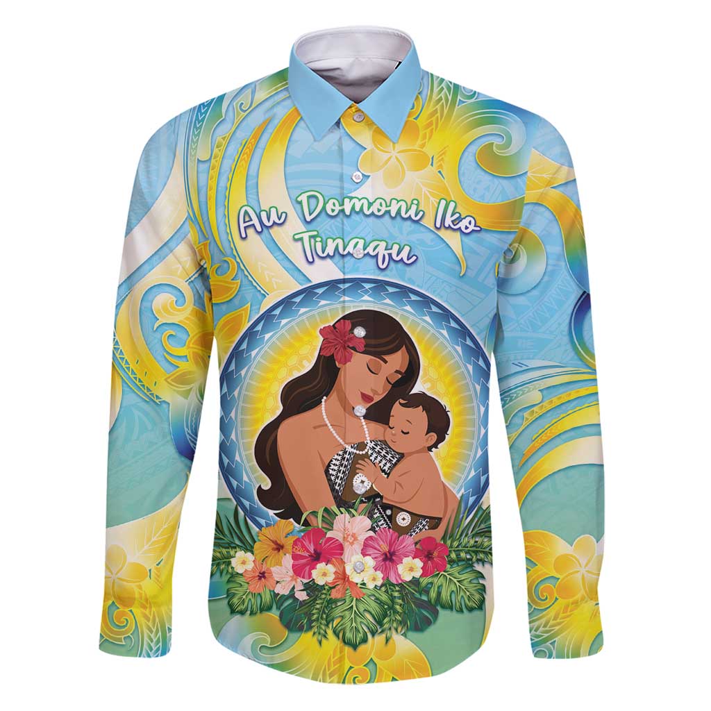 Personalised Fiji Mother's Day Family Matching Puletasi and Hawaiian Shirt I Love You Mom DT04 Dad's Shirt - Long Sleeve Blue - Polynesian Pride