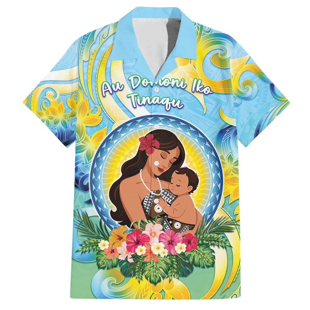 Personalised Fiji Mother's Day Family Matching Summer Maxi Dress and Hawaiian Shirt I Love You Mom DT04 Dad's Shirt - Short Sleeve Blue - Polynesian Pride