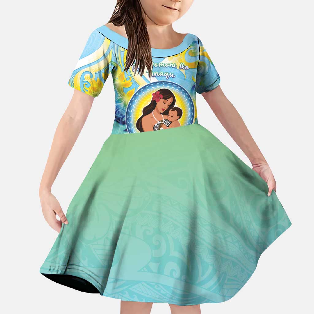 Personalised Fiji Mother's Day Family Matching Tank Maxi Dress and Hawaiian Shirt I Love You Mom DT04 Daughter's Dress Blue - Polynesian Pride