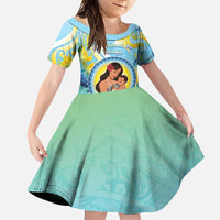 Personalised Fiji Mother's Day Family Matching Tank Maxi Dress and Hawaiian Shirt I Love You Mom DT04 Daughter's Dress Blue - Polynesian Pride