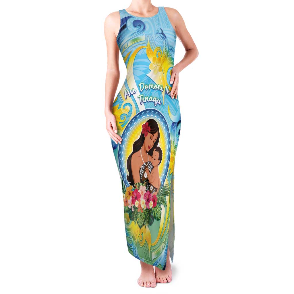 Personalised Fiji Mother's Day Family Matching Tank Maxi Dress and Hawaiian Shirt I Love You Mom DT04 Mom's Dress Blue - Polynesian Pride