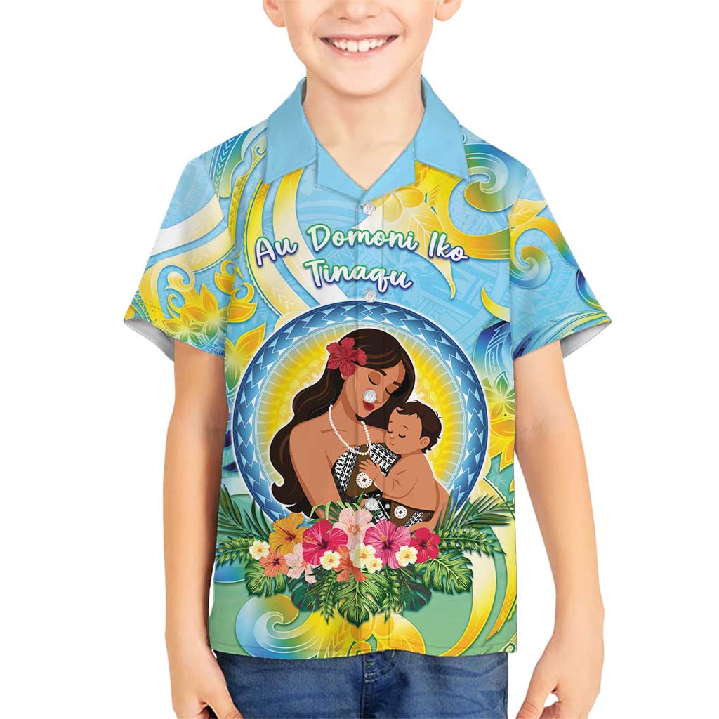 Personalised Fiji Mother's Day Family Matching Tank Maxi Dress and Hawaiian Shirt I Love You Mom DT04 Son's Shirt Blue - Polynesian Pride