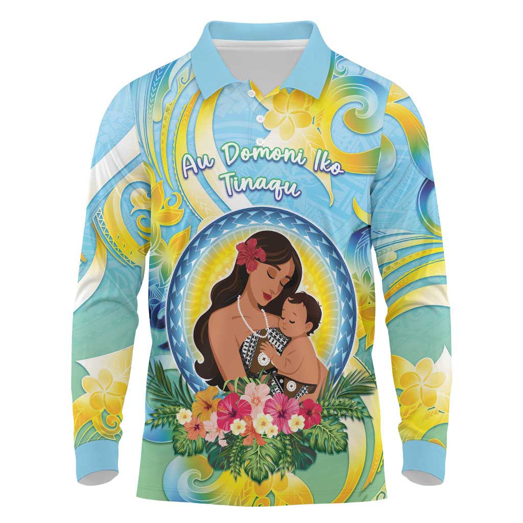 Personalised Fiji Mother's Day Long Sleeve Polo Shirt I Love You Mom DT04 Blue - Polynesian Pride