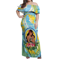 Personalised Fiji Mother's Day Off Shoulder Maxi Dress I Love You Mom DT04 Women Blue - Polynesian Pride