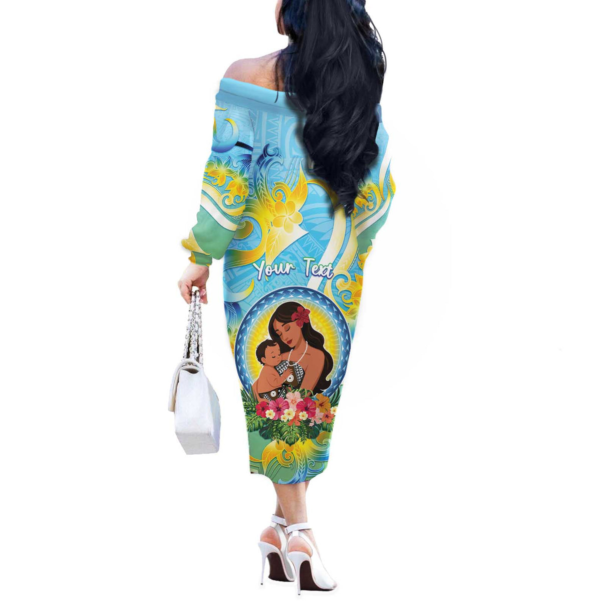 Personalised Fiji Mother's Day Off The Shoulder Long Sleeve Dress I Love You Mom DT04 - Polynesian Pride