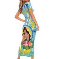 Personalised Fiji Mother's Day Short Sleeve Bodycon Dress I Love You Mom DT04 - Polynesian Pride