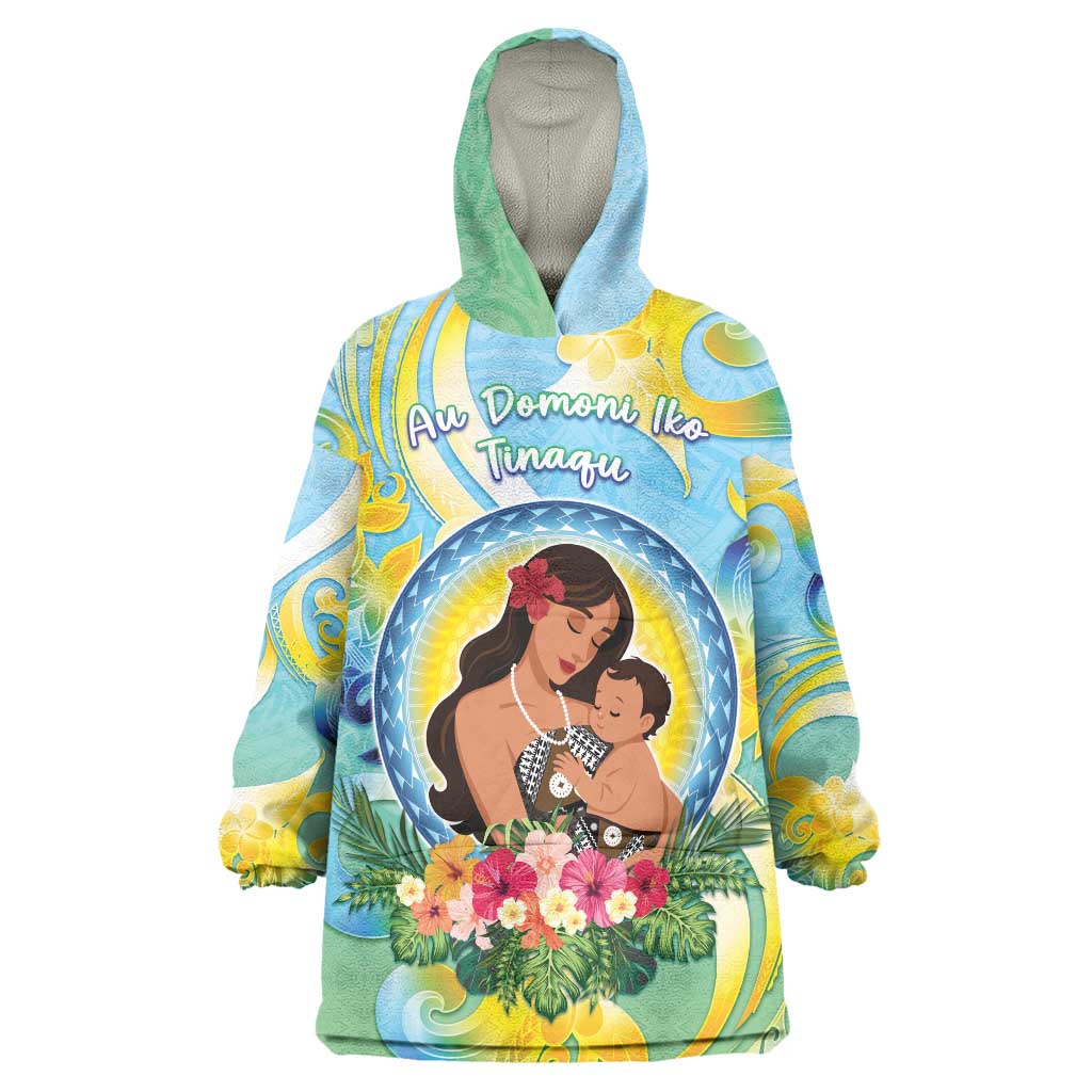 Personalised Fiji Mother's Day Wearable Blanket Hoodie I Love You Mom DT04 One Size Blue - Polynesian Pride