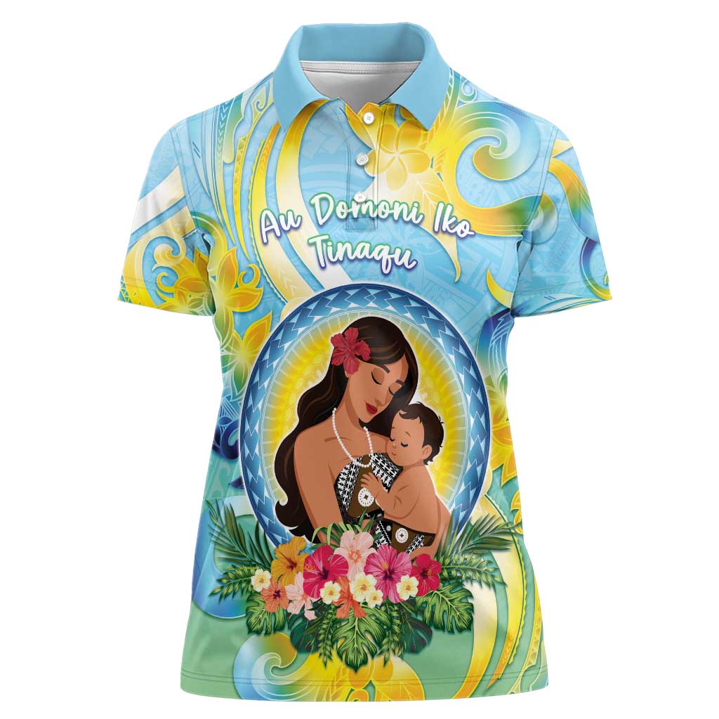 Personalised Fiji Mother's Day Women Polo Shirt I Love You Mom DT04 Female Blue - Polynesian Pride