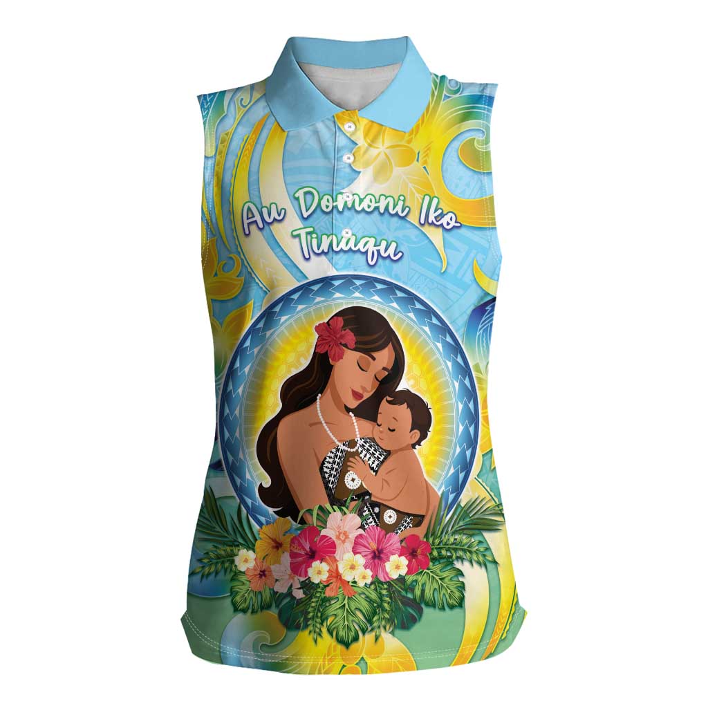 Personalised Fiji Mother's Day Women Sleeveless Polo Shirt I Love You Mom DT04 Female Blue - Polynesian Pride