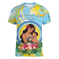 Personalised Fiji Mother's Day Women V-Neck T-Shirt I Love You Mom DT04 Female Blue - Polynesian Pride