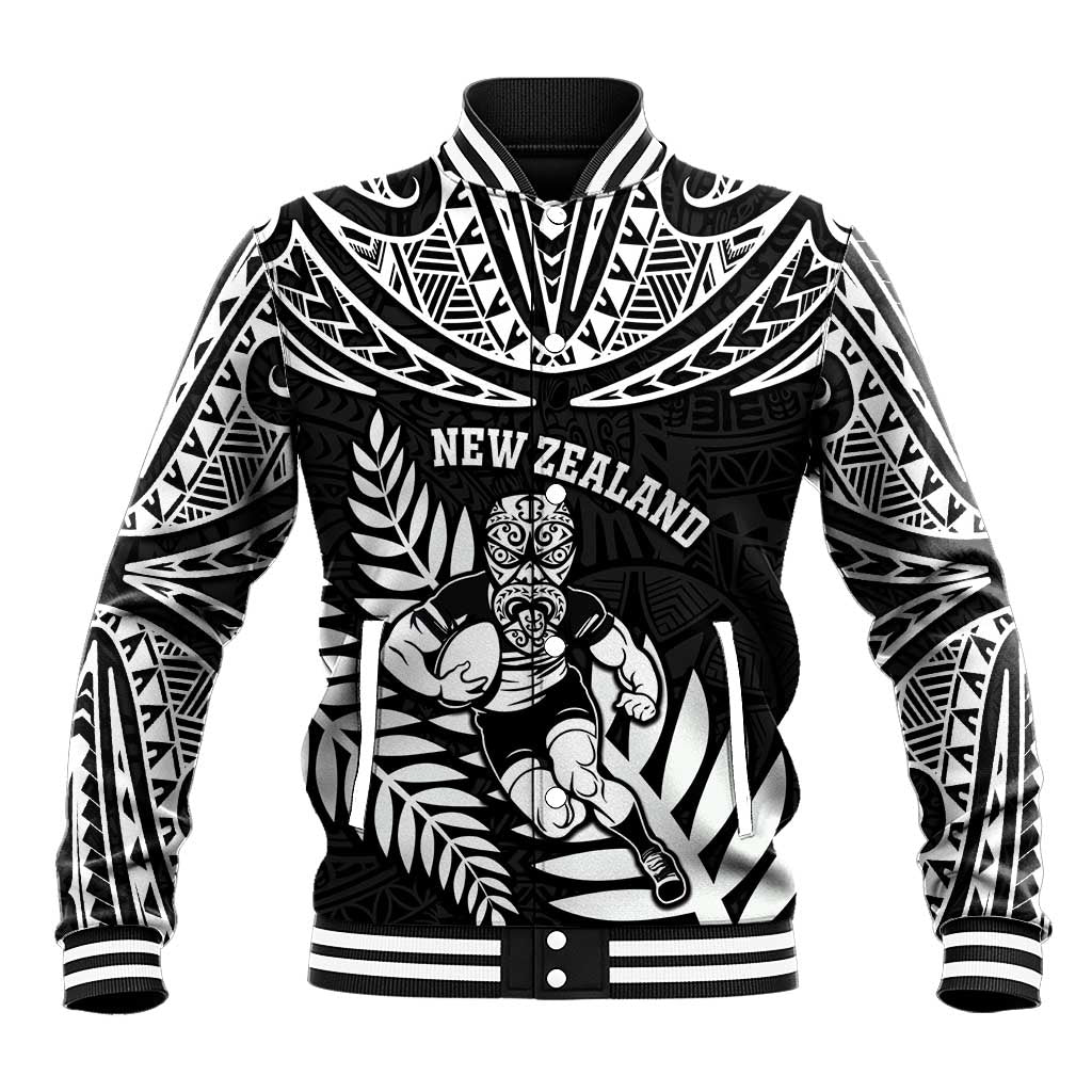Custom New Zealand Rugby Baseball Jacket Silver Fern Maori Pattern