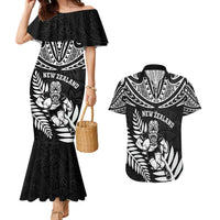 Custom New Zealand Rugby Couples Matching Mermaid Dress and Hawaiian Shirt Silver Fern Maori Pattern DT04 Black - Polynesian Pride
