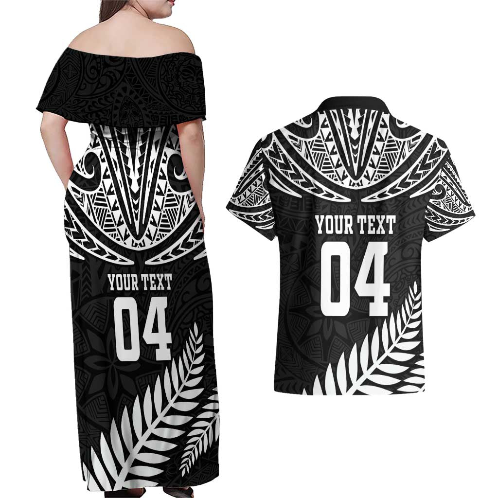 Custom New Zealand Rugby Couples Matching Off Shoulder Maxi Dress and Hawaiian Shirt Silver Fern Maori Pattern DT04 - Polynesian Pride