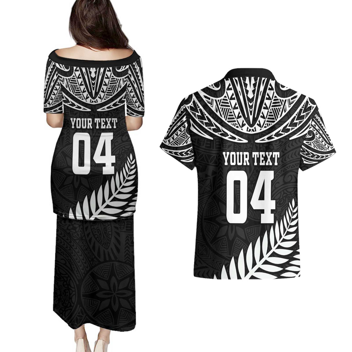 Custom New Zealand Rugby Couples Matching Puletasi and Hawaiian Shirt Silver Fern Maori Pattern DT04 - Polynesian Pride