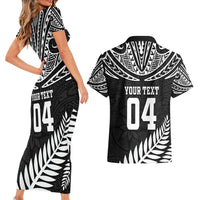 Custom New Zealand Rugby Couples Matching Short Sleeve Bodycon Dress and Hawaiian Shirt Silver Fern Maori Pattern DT04 - Polynesian Pride