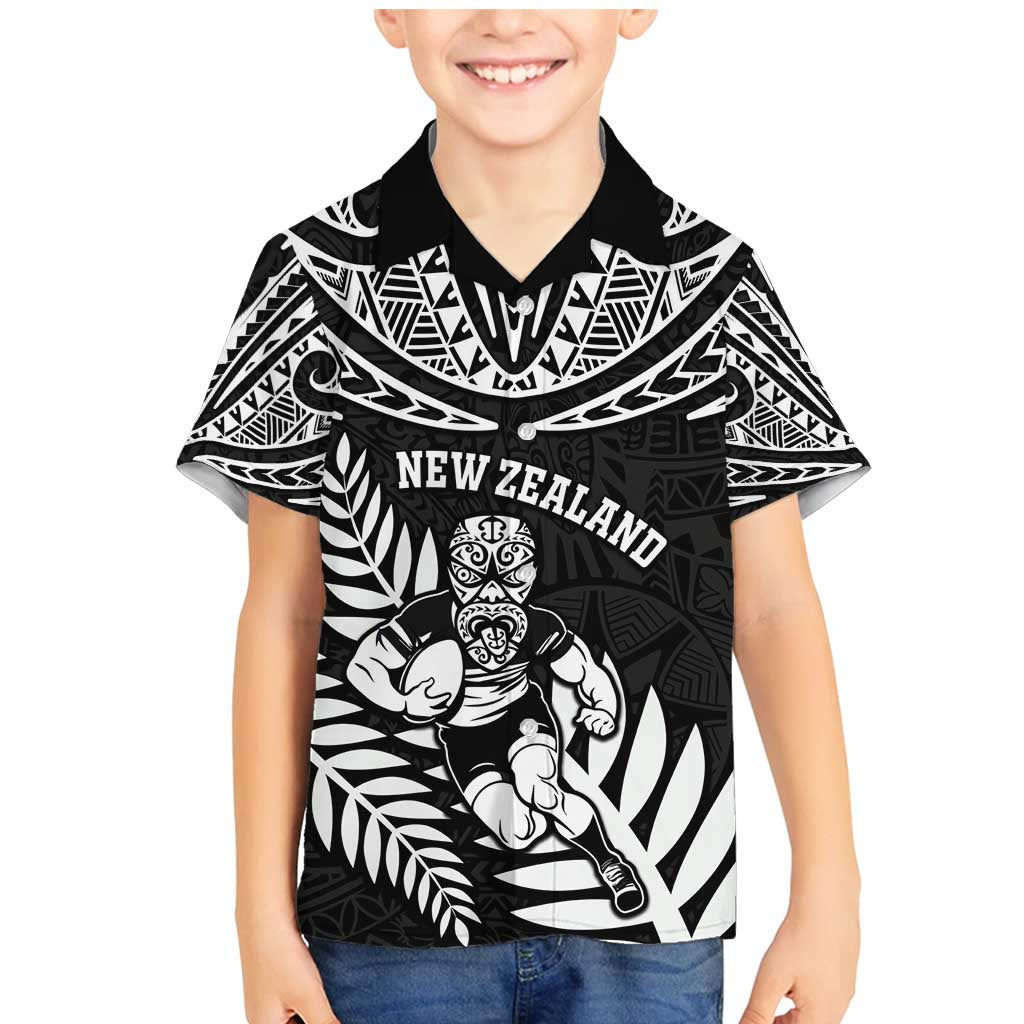 Custom New Zealand Rugby Family Matching Mermaid Dress and Hawaiian Shirt Silver Fern Maori Pattern DT04 Son's Shirt Black - Polynesian Pride