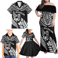 Custom New Zealand Rugby Family Matching Off Shoulder Maxi Dress and Hawaiian Shirt Silver Fern Maori Pattern DT04 - Polynesian Pride